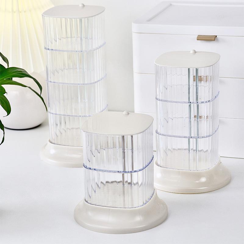 メイクアップ スポンジ パフ 収納ケース 回転式 防塵 透明 卓上 散粉 パウダー 化粧コットン 通気性 小物入れ ホワイト