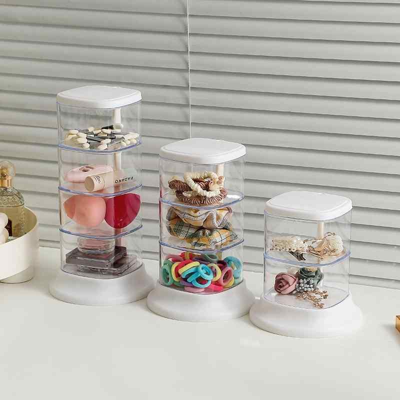 メイクボックス レディース 回転式 防塵 防水 大容量 メイクパフ 化粧コットン 美容グッズ 収納ケース ラック 白 ピンク