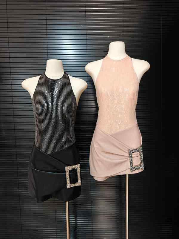 ワンピース レディース 秋冬 レース スパンコール 裸ピンク 背中開き ノースリーブ ミニ丈 タイトスカート パーティードレス 18〜29歳 ポリエステル 綿 高見え エレガント かわいい