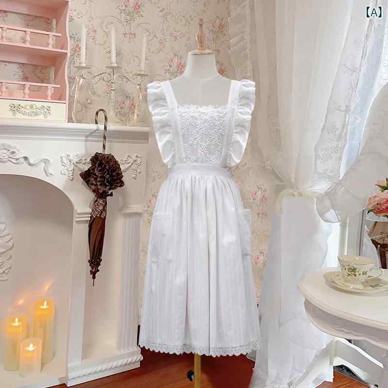 エプロン レディース ガーデニング 花柄 レース ポリエステル カフェ 料理教室 白色 防汚 汚れ防止 韓..