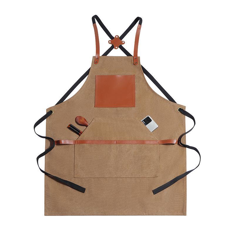 エプロン 男性用 キャンバス 料理用 ガーデニング 理容店 作業着 無袖 厚手 ブラック カーキ ブルー グ..