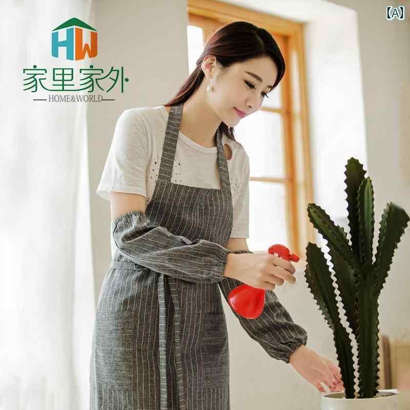 エプロン レディース メンズ サービス работ服 レストラン カフェ キッチン 防汚 グレージュ ストライプ柄