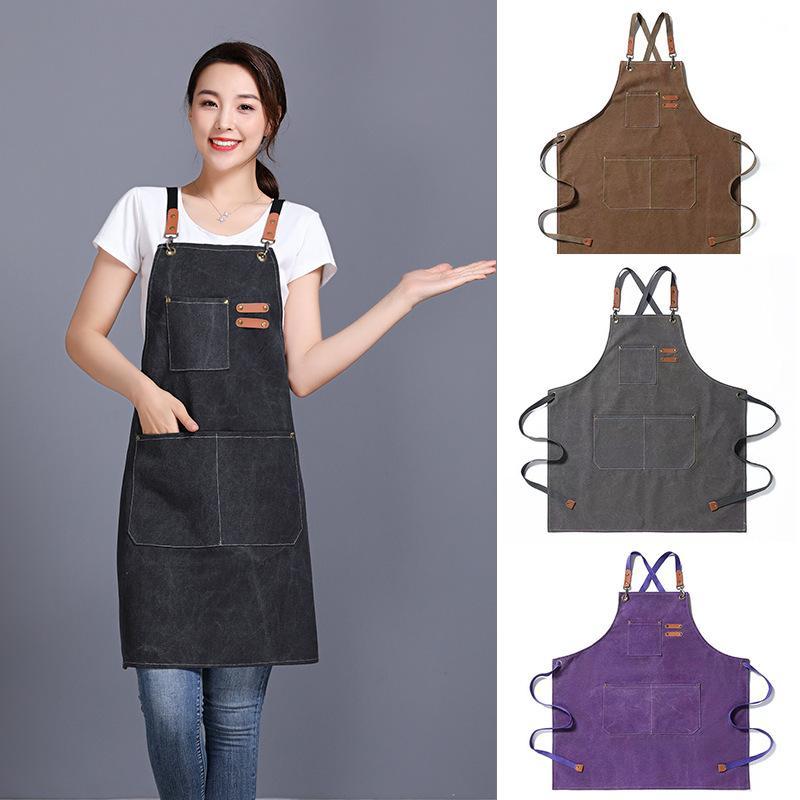 エプロン レディース メンズ 男女兼用 カフェ 料理用 美容師 デニム キャンバス 無地 全綿 コットン ガ..