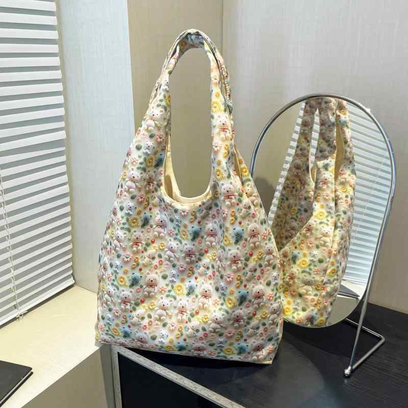 トートバッグ レディース キャンバス 韓国風 小花柄 斜めがけ 肩掛け 大容量 普段使い かわいい おしゃ..