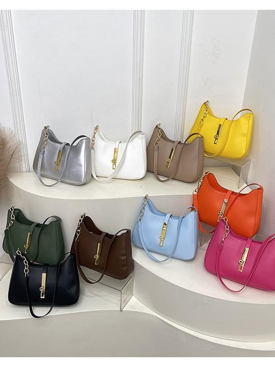 バッグ レディース 秋冬 韓国風 小さめ 鞄 PU レザー ハンドバッグ ショルダーバッグ チェーン 斜めがけ 大人 かわいい おしゃれ 無地 白 黒 シルバー