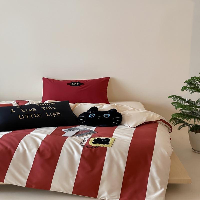 布団カバーセット シングル/ダブル/クイーンサイズ 全綿100% 100S 贡缎 ベッドシーツセット 猫柄 アニ..