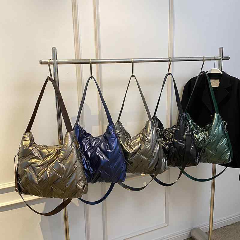 バッグ レディース 冬用コットン ショルダーバッグ 韓国風 ハンドバッグ トートバッグ 大容量 秋冬 高級感 潜水布 ポリエステル ブラック シャンパン シルバー グリーン ブルー 日常使い