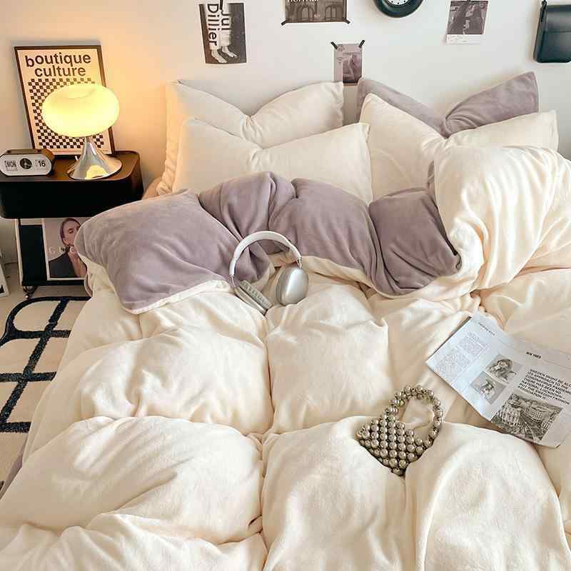 寝具カバーセット 秋冬用 あったか ミルク 起毛 静電気防止 厚手 フラットシーツ ベッドカバー 無地 カ..