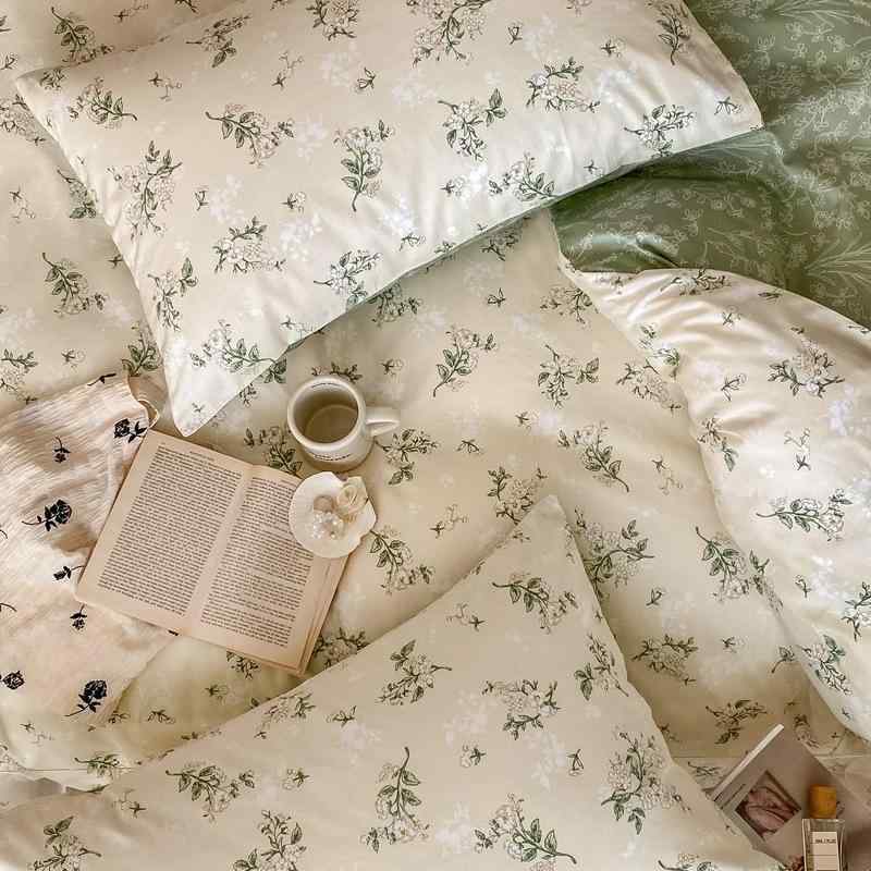 寝具 レディース 布団カバー ベッドシーツ 枕カバー 4点セット 純綿100% 40番手糸 幾何学模様 星柄 花..