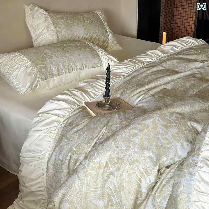 寝具 レディース 高密度綿100% ベッドシーツセット フリル付き 無地 ベッドカバーセット かわいい プリ..