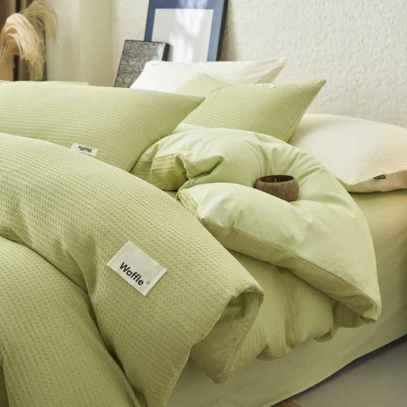 寝具 ワッフル コットン 四点セット 全綿 ベッドシーツ 掛け布団カバー ベッド用品 1.2m 1.5m 1.8m 2.0..
