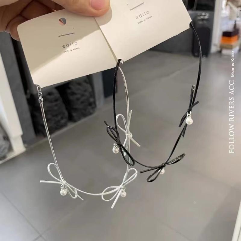 ネックレス レディース 個性 手作り チョーカー 蝶結び パール デザイン シルバー 銀色 ブラック 黒色 竹節チェーン 短め 韓国 ファッション 清新 甘め(4.0)