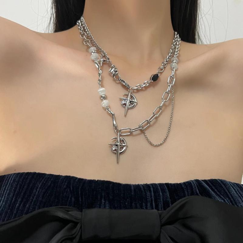 ネックレス メンズ レディース ユニセックス 小さめ 星 月 ジルコニア ペンダント 電気メッキ加工 合金 幾何学模様 ブラック 透明 ホワイト 普段使い