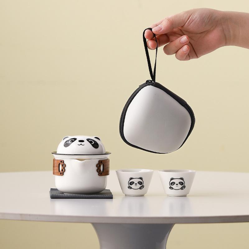 茶器 アウトドア 旅行用 携帯式 陶瓷 功夫茶器セット 急須 茶碗 招き猫 パンダ 清潔 贈り物 ギフト 記念品(4)