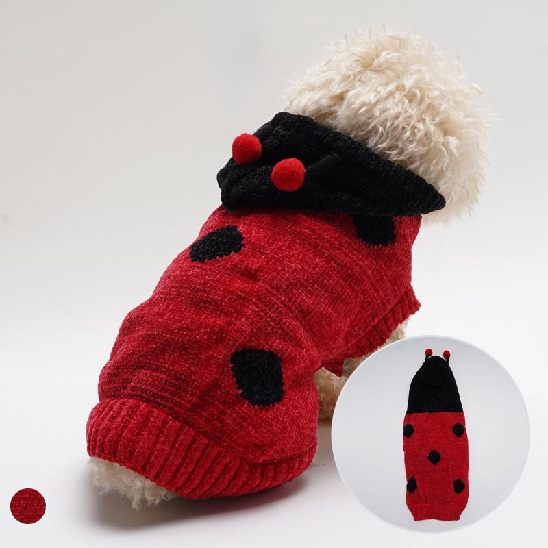 犬服 ドッグウェア 帽子付き 秋冬 防寒 暖かい ニット セーター イギリス風 かわいい てんとう虫 コス..