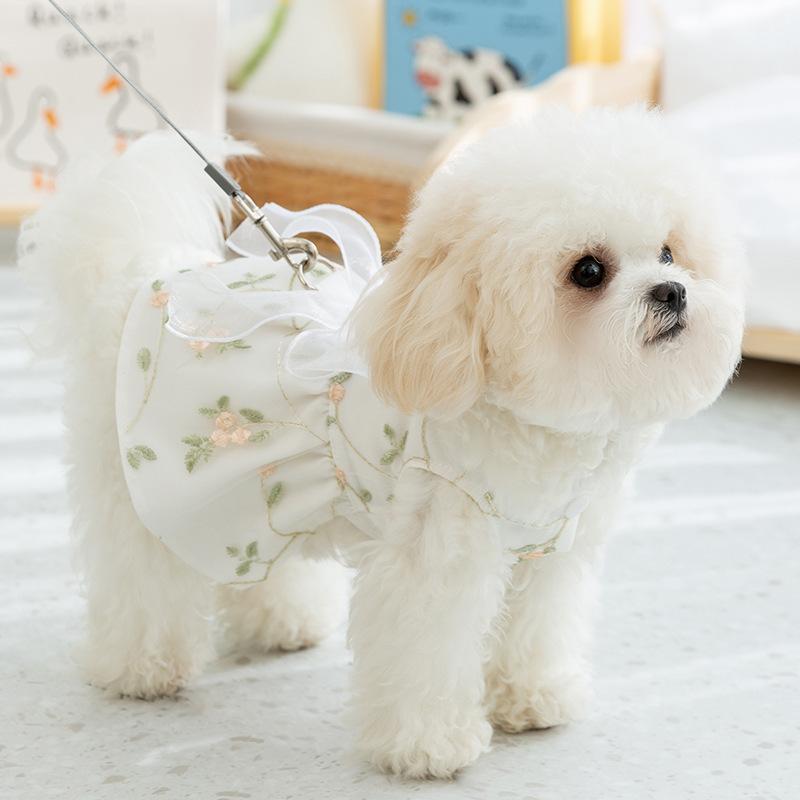 ペット服 犬 猫 春夏 レース フローラル プリンセス ワンピース 小型犬 テディ 通気性 かわいい パステ..