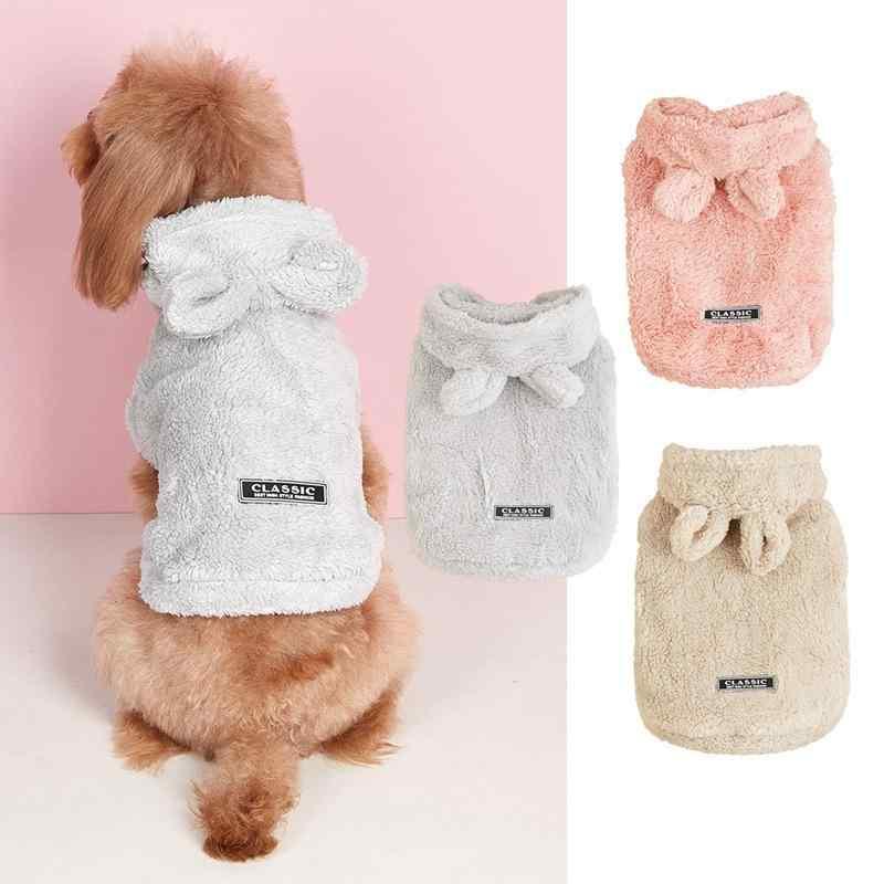 ペット服 犬用 かわいい 無地 クマ耳 フリース 柔らかい 暖かい 猫 小型犬 中型犬 ピンク グレー カーキ