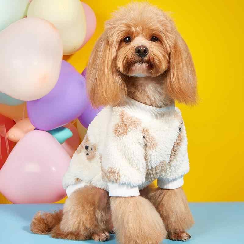 犬 服 かわいい 小熊 プリント ペット服 フリース トレーナー 秋冬 防寒 暖か 快適 普段使い 部屋着