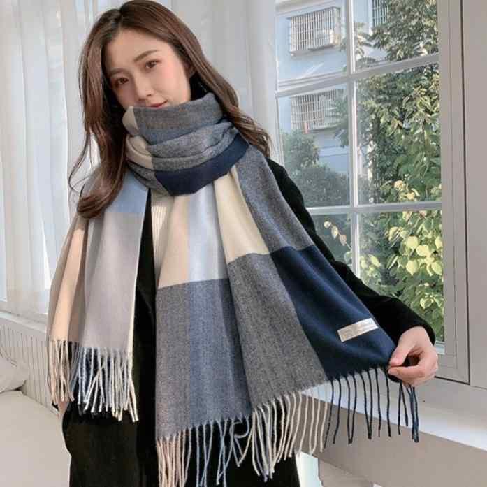 マフラー レディース メンズ 格子柄 ニット ストール 秋冬 高級感 保温 フリンジ 大判 ショール ポリエステル レッド カーキ ブラック ネイビー ピンク系