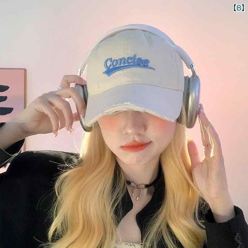 野球帽 レディース 春夏 ワイドブリム ダメージ加工 刺繍ロゴ キャップ 小顔効果 帽子 メンズ ベージュ ブラック ピンク系 UVカット 日焼け防止