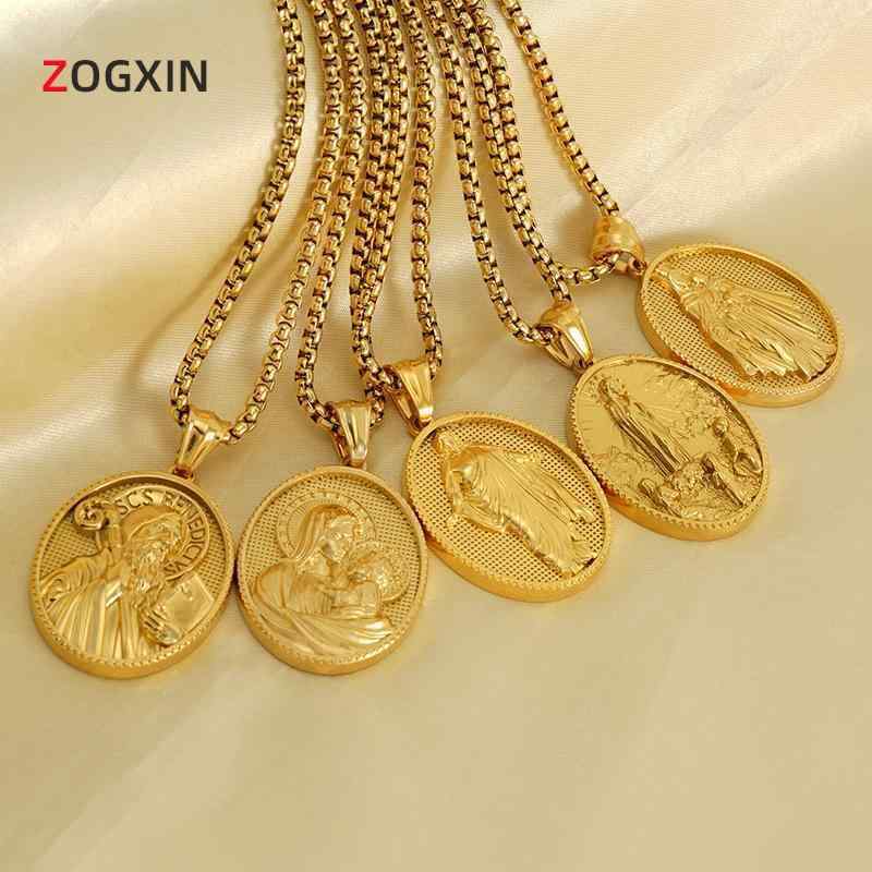 ネックレス 男女兼用 聖母マリア ステンレス ペンダント 十字架 18K電気メッキ レトロ 文芸