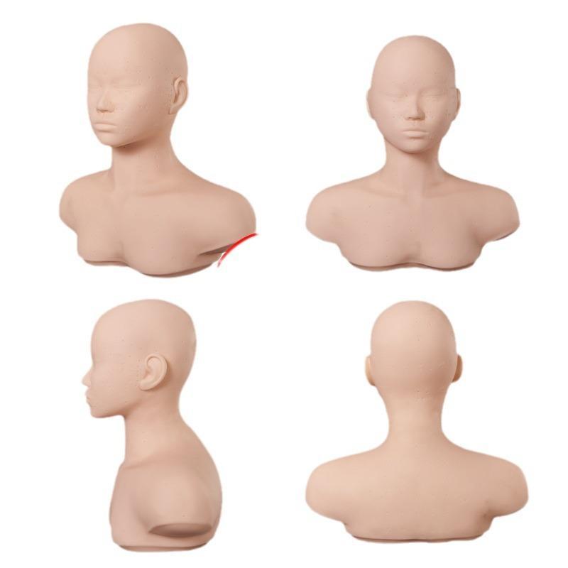 マネキン レディース 美容練習用 フェイスマッサージ 練習用 カット練習 穴位付き 触点付き 長髪 ストレート ヘアスタイル 婦人用