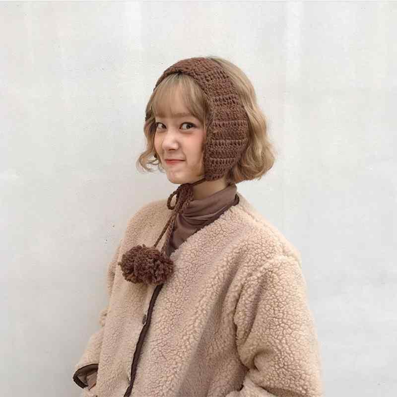 ニット帽 レディース かわいい 耳当て 秋冬 暖かい レトロ 防寒 イヤーマフ 赤 黒 ベージュ グレー コ..