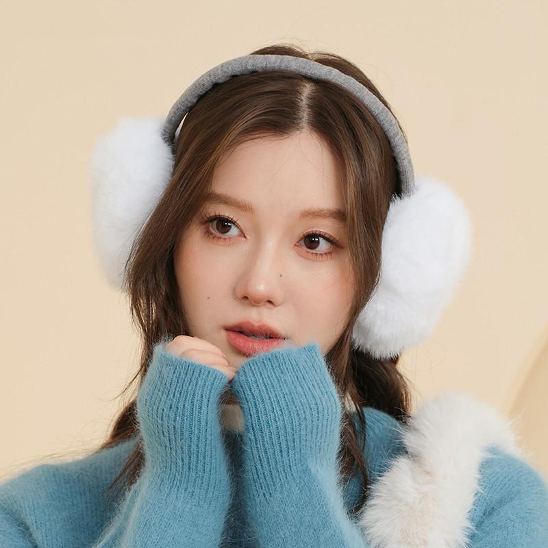 イヤーマフ レディース かわいい 防寒 折りたたみ イヤーウォーマー ラビットファー風 保温 ホワイト 秋冬 アウトドア 普段使い