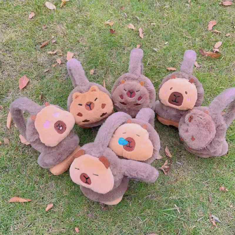 イヤーマフ キッズ 子供用 秋冬 もこもこ 耳当て 女児 男児 防寒 水豚 カピバラ かわいい ベージュ系