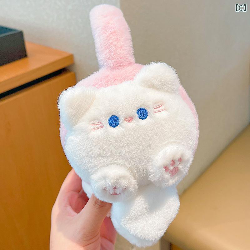 耳あて キッズ 子供用 猫耳付きイヤーマフ 秋冬 防寒 暖かい 猫 ねこ ふわふわ かわいい ピンク ホワイト ブラウン グレー