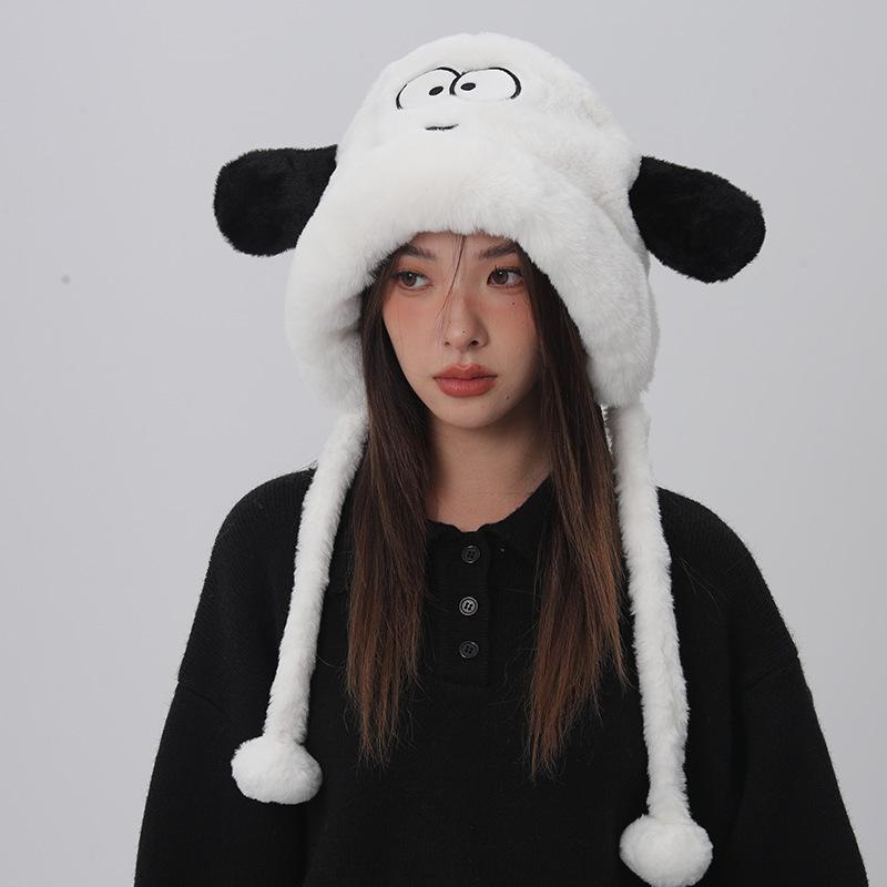 帽子 レディース 秋冬 防寒 かわいい カートゥーン 小犬 ドッグ 耳当て付き 防風 保温 ふわふわ もこも..