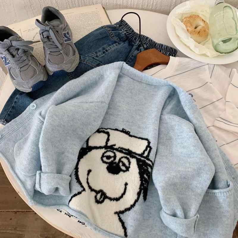 子供服 カーディガン 春物 男の子 ニット トップス 韓国風 カトゥーン柄 長袖 Vネック 前開き 90cm 100..