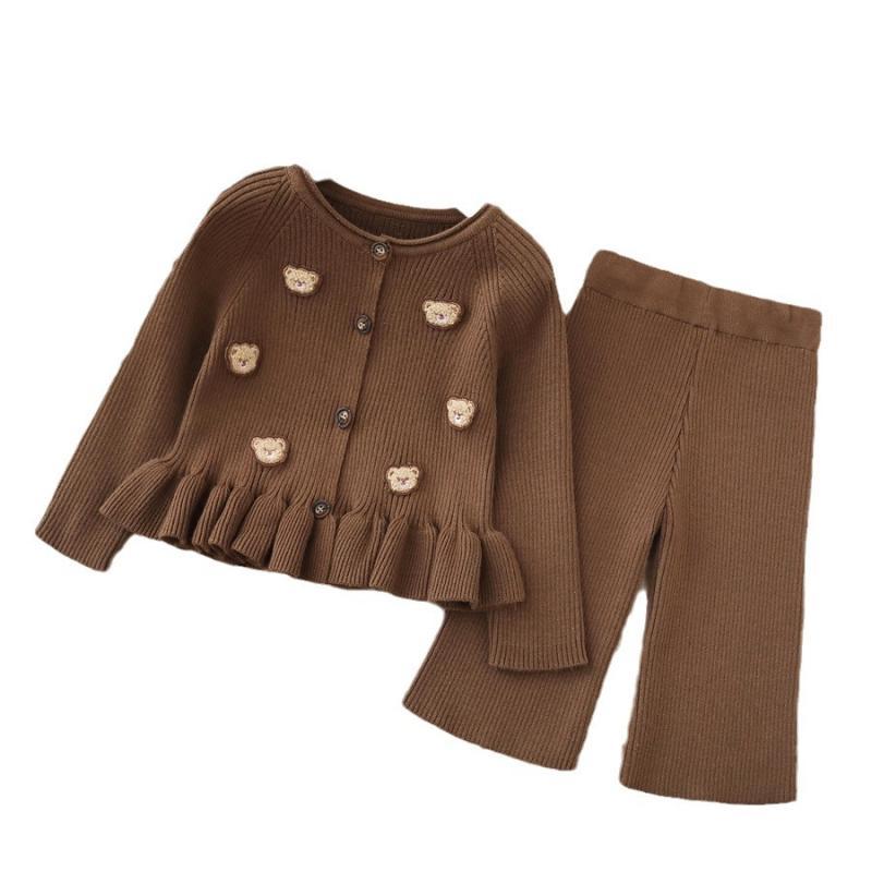 ニット キッズ 女の子 カーディガン パンツ 上下セット 秋冬 子供服 長袖 かわいい 熊 アクリル 伸縮性..