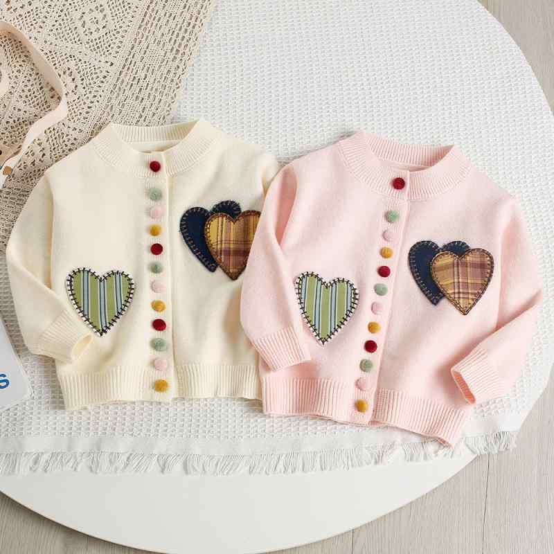 子供服 ニットカーディガン 女の子 春秋 ベビー 韓国風 ハート柄 かわいい 長袖 ニット トップス アウ..
