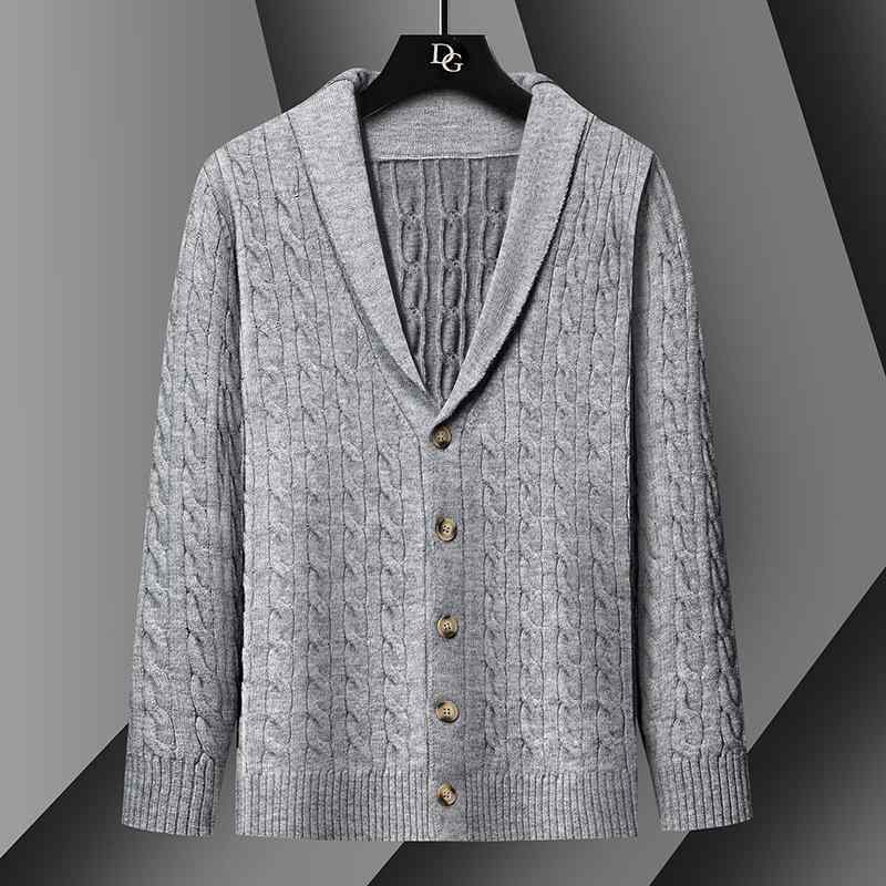 ニット カーディガン メンズ 秋冬 Vネック 無地 長袖 ケーブル編み ポリエステル混紡 普段使い トップス 羽織り 灰色 黒色 茶色