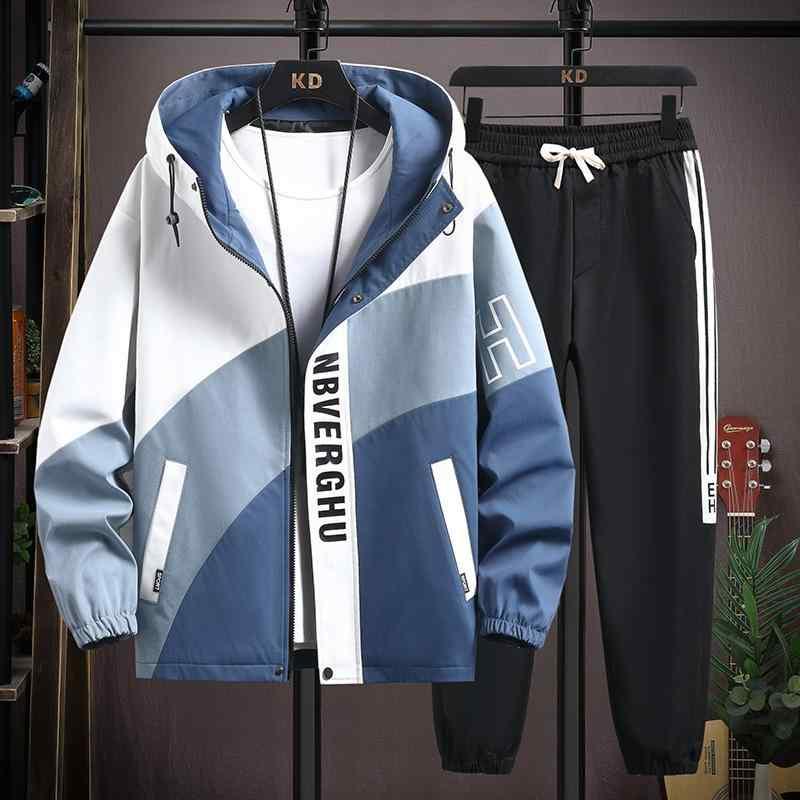 ジャケット メンズ ボーイズ 春秋 薄手 防水 防風 配色 ラグラン袖 アウター パンツ 上下 2点セット 10代 20代 青少年 中学生 高校生 カジュアル スポーティー