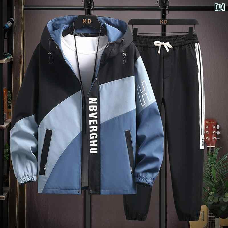 ジャケット メンズ ボーイズ 春秋 薄手 防水 防風 配色 ラグラン袖 アウター パンツ 上下 2点セット 10代 20代 青少年 中学生 高校生 カジュアル スポーティー