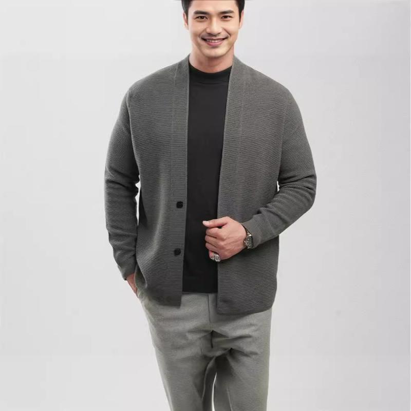 ニット カーディガン メンズ 男性用 ミドルエイジ 混紡 Vネック 長袖 トップス 春秋 普段使い 部屋着 ..