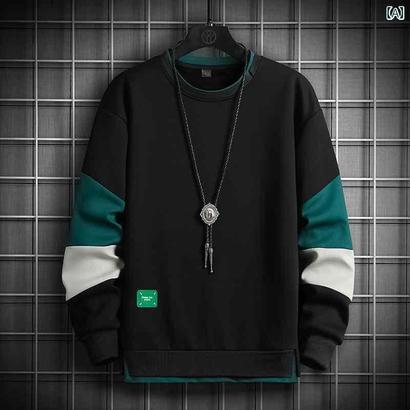 スウェット メンズ 男性用 長袖 プルオーバー カットソー 韓国風 カジュアル 普段着 部屋着 秋冬 黒 ブラック グレー ポリエステル