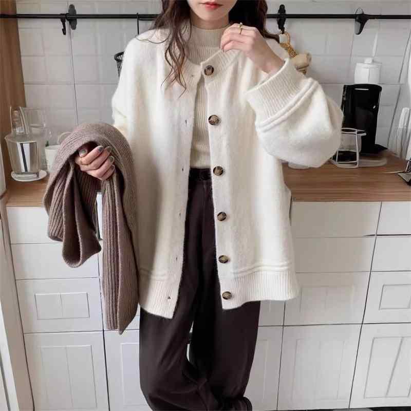 ニットカーディガン レディース ケーブル編み 長袖 ラウンドネック ゆったり 羽織り カーディガン トッ..