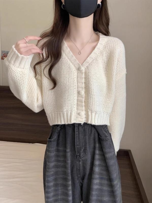 ニットカーディガン レディース Vネック ゆったり ミドル丈 長袖 ニット トップス 混紡 伸縮性 ドロップショルダー カジュアル 秋冬 アイボリー ブルー イエロー グリーン ピンク