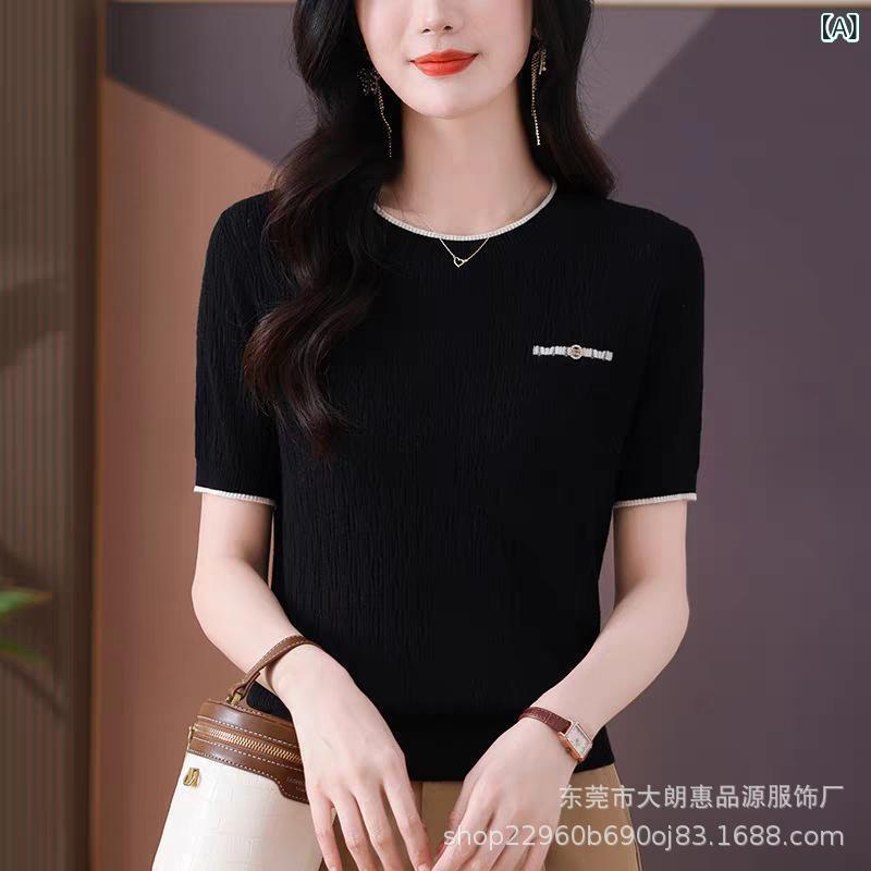 ニット レディース 半袖 サマーニット 接触冷感 薄手 ラウンドネック ゆったり トップス プルオーバー ..