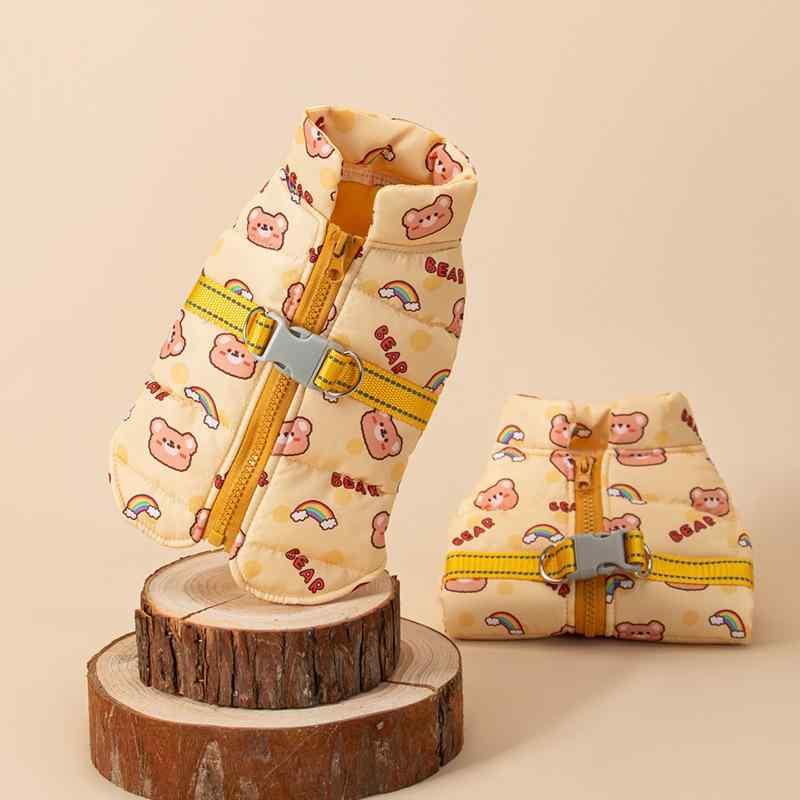 ドッグウェア 秋冬 小熊 アウトドア マウンテンパーカー 犬用 牽引可能 厚手 ベスト 犬 服 保温 防寒 ..