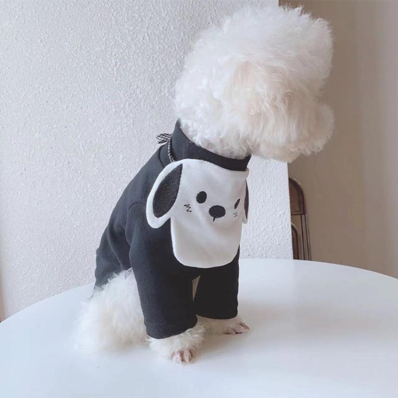 ペット服 春秋 黒 白 ベースレイヤー 犬 猫 ホームウェア セット テディ ビション かわいい スイート ..