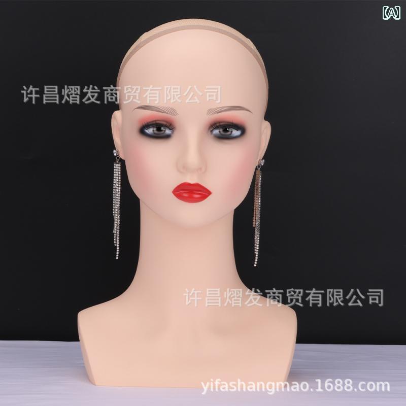 PVC製 ウィッグ 模特 ヘッド 女性 頭部模型 ネックレス イヤリング 帽子 写真撮影 小道具 スタンド ウィッグ店 模型 ヘッド