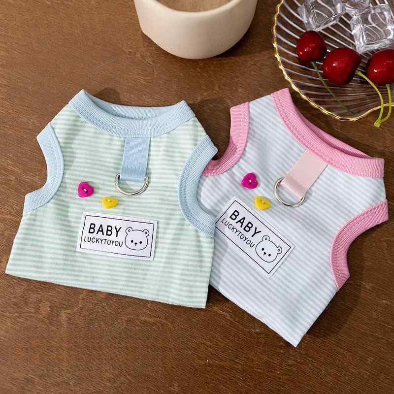 ペット服 薄手ストライプタンクトップ 春夏 小型犬 猫用 かわいい テディ 全棉 ティアン緑 邦ディブルー