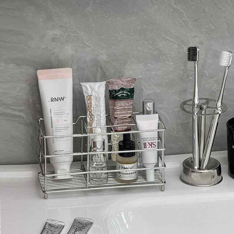 歯ブラシスタンド 歯ブラシホルダー 洗面台 歯磨き粉ホルダー ステンレス製 歯ブラシ立て 水切り バスルーム収納 コスメ収納 小物入れ 4本 6本 スクエア ラウンド