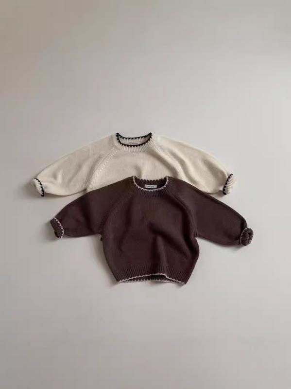 ニット・セーター キッズ ベビー 韓国風 コットン 長袖トップス 男女兼用 春秋 ベージュ ブラウン 73CM..