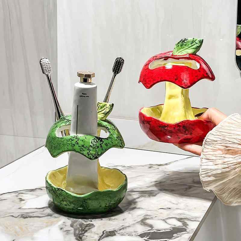 歯ブラシスタンド かわいい レディース バスルーム 洗面台 歯ブラシ 歯磨き粉 収納ラック ホルダー 陶..