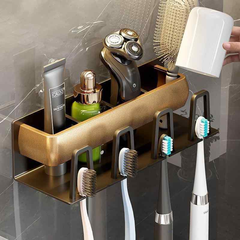 歯ブラシスタンド 金属製 壁掛け 収納 歯ブラシ立て コップ セット 黒 ブラック系